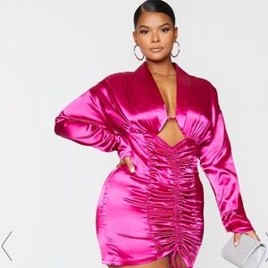 NEW FUCHSIA RUCHED SATIN DRESS WITH CUT OUT